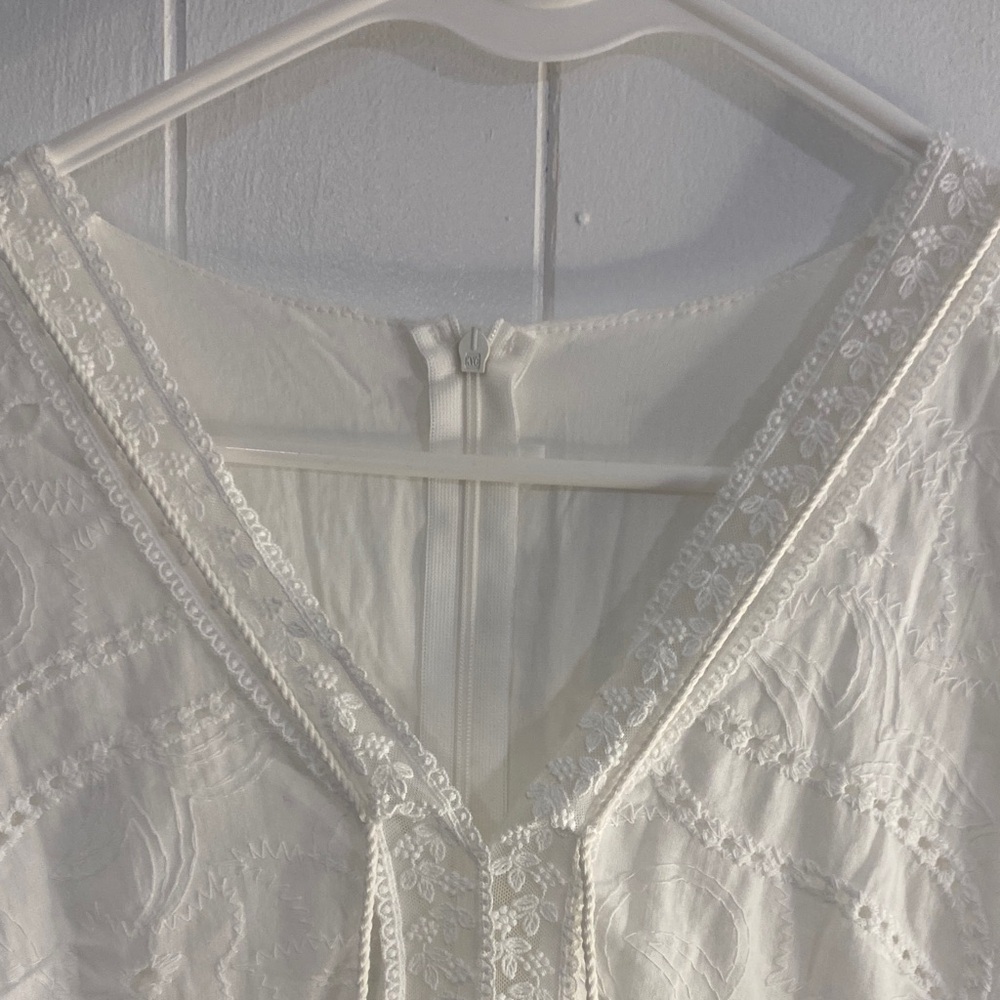 Fit and Flare Romantic White Dress Eyelet Heart Lace Bell Sleeve Boho Resort XS - Picture 6 of 12